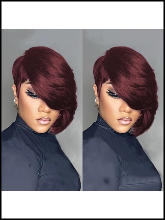 100 Human Hair Pixie Cut Wig Short Layered Bob Side Part Bangs Glueless Wear Go main image 4
